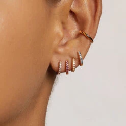 White Topaz Rainbow Huggie Earrings In Rose Gold -Fashion Accessories Store rainbow huggie earrings in rose gold medley earrings 21701058396319