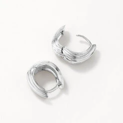 Ribbed Dome Huggie Earrings In Silver -Fashion Accessories Store ribbed dome huggie earrings in silver medley jewellery earrings 42638478999782