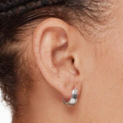 Ribbed Dome Huggie Earrings In Silver -Fashion Accessories Store ribbed dome huggie earrings in silver medley jewellery earrings 42638479065318