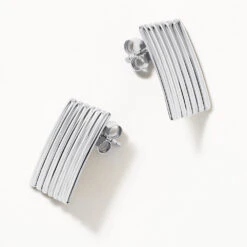 Ribbed Square Stud Earrings In Silver -Fashion Accessories Store ribbed square stud earrings in silver medley jewellery earrings 41227236901094