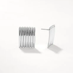 Ribbed Square Stud Earrings In Silver