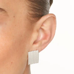 Ribbed Square Stud Earrings In Silver -Fashion Accessories Store ribbed square stud earrings in silver medley jewellery earrings 41241370951910