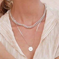 Mini Full Moon Pendant In Silver -Fashion Accessories Store silver engravable mini moon circle pendant medley jewellery pendant 38269919527142