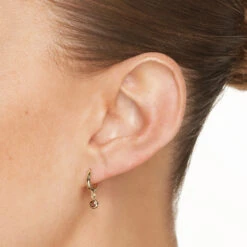 Smokey Quartz Round Drop Charm Huggies In 10k Gold -Fashion Accessories Store smokey quartz round drop charm huggies in 10k gold medley jewellery earrings 41223611023590