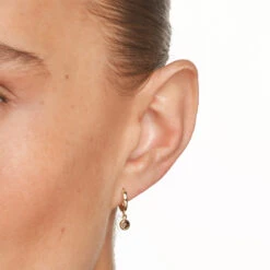 Smokey Quartz Round Drop Charm Huggies In 10k Gold -Fashion Accessories Store smokey quartz round drop charm huggies in 10k gold medley jewellery earrings 41223611056358