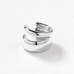 Split Band Single Ear Cuff In Silver