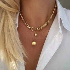 Engravable Square Locket Necklace In Gold -Fashion Accessories Store square gold locket necklace medley jewellery necklace 37418738778342