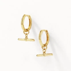 T-Bar Drop Charm Huggies In Gold