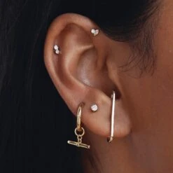 T-Bar Drop Charm Huggies In Gold -Fashion Accessories Store t bar drop charm huggies in gold medley jewellery earrings 42688276562150