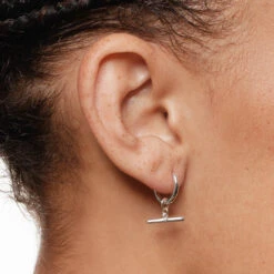 T-Bar Drop Charm Huggies In Silver -Fashion Accessories Store t bar drop charm huggies in silver medley jewellery earrings 42638491517158