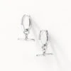 T-Bar Drop Charm Huggies In Silver