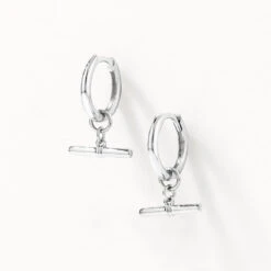 T-Bar Drop Charm Huggies In Silver