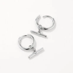 T-Bar Drop Charm Huggies In Silver -Fashion Accessories Store t bar drop charm huggies in silver medley jewellery earrings 42638491615462