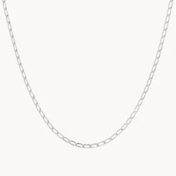Thin Flat Curb Chain Necklace In Silver