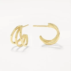 Triple Hoop Stud Earrings In Gold