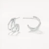 Triple Hoop Stud Earrings In Silver