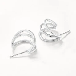 Triple Hoop Stud Earrings In Silver -Fashion Accessories Store triple hoop stud earrings in silver medley jewellery earrings 40459221598438