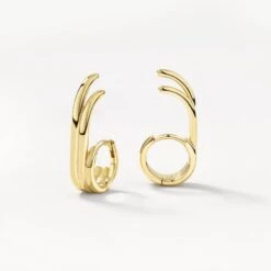 Triple Lobe Cuff Huggie Earring In Gold