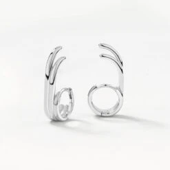 Triple Lobe Cuff Huggie Earring In Silver