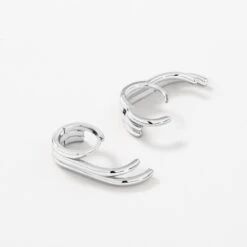 Triple Lobe Cuff Huggie Earring In Silver -Fashion Accessories Store triple lobe cuff huggie earring in silver medley jewellery earrings 41819591672038