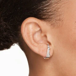 Triple Lobe Cuff Huggie Earring In Silver -Fashion Accessories Store triple lobe cuff huggie earring in silver medley jewellery earrings 41823849742566
