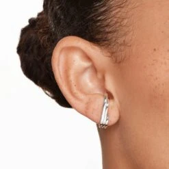 Triple Lobe Cuff Huggie Earring In Silver -Fashion Accessories Store triple lobe cuff huggie earring in silver medley jewellery earrings 41823850004710