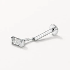 White Sapphire Baguette Helix Single Stud Earring In Silver -Fashion Accessories Store white sapphire baguette helix single stud in silver medley jewellery earrings 39416945737958