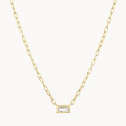 White Topaz Baguette Chain Necklace In Gold -Fashion Accessories Store white topaz baguette chain necklace in gold medley jewellery necklace 40459181949158
