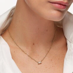 White Topaz Baguette Chain Necklace In Gold -Fashion Accessories Store white topaz baguette chain necklace in gold medley jewellery necklace 40459182866662