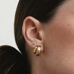 White Topaz Baguette Curve Huggies In Gold 11 White Topaz Baguette Curve Huggies In Gold -Fashion Accessories Store white topaz baguette curve huggies in gold medley jewellery earrings 40469879652582