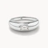 White Topaz Baguette Curve Pinky Ring In Silver