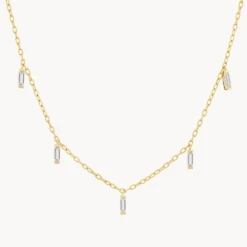 White Topaz Baguette Droplet Chain Necklace In Gold