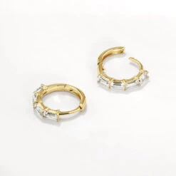 White Topaz Baguette Huggie Earrings In Gold -Fashion Accessories Store white topaz baguette huggie earrings in gold medley jewellery earrings 41223707427046