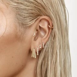 White Topaz Baguette Huggie Earrings In Gold -Fashion Accessories Store white topaz baguette huggie earrings in gold medley jewellery earrings 41241131221222