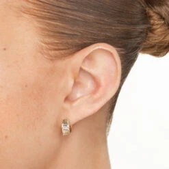 White Topaz Baguette Textured Huggie Earrings In Gold -Fashion Accessories Store white topaz baguette textured huggie earrings in gold medley jewellery earrings 41227242701030