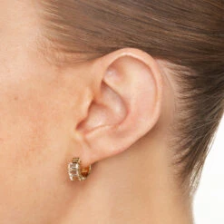 White Topaz Baguette Textured Huggie Earrings In Gold -Fashion Accessories Store white topaz baguette textured huggie earrings in gold medley jewellery earrings 41227242733798