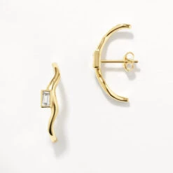 White Topaz Baguette Wave Suspender Bar Earrings In Gold -Fashion Accessories Store white topaz baguette wave suspender bar earrings in gold medley jewellery earrings 41227403329766