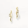White Topaz Baguette Wave Suspender Bar Earrings In Gold