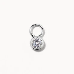White Topaz Circle Charm In Silver