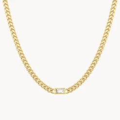 White Topaz Curb Chain Necklace In Gold -Fashion Accessories Store white topaz curb chain necklace in gold medley jewellery necklace 40459057430758