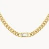 White Topaz Curb Chain Necklace In Gold