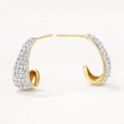 White Topaz Dome Hoop Stud Earrings In Gold