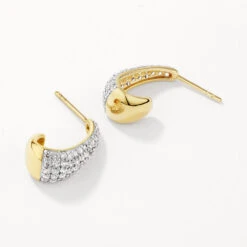 White Topaz Dome Hoop Stud Earrings In Gold -Fashion Accessories Store white topaz dome half hoop stud earrings in gold medley jewellery earrings 42517119697126
