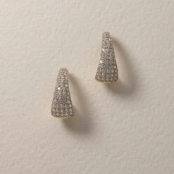 White Topaz Dome Hoop Stud Earrings In Gold -Fashion Accessories Store white topaz dome half hoop stud earrings in gold medley jewellery earrings 42584661426406