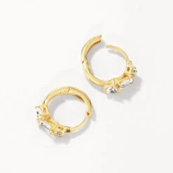 White Topaz Fancy Cut Huggies In Gold -Fashion Accessories Store white topaz fancy cut huggies in gold medley jewellery earrings 42638494630118