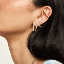 White Topaz Mini Pave Paperclip Earrings In Gold -Fashion Accessories Store white topaz midi pave paperclip earrings in gold medley earrings 38615886725350