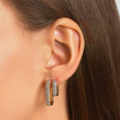 White Topaz Mini Pave Paperclip Earrings In Gold -Fashion Accessories Store white topaz mini pave paperclip earrings in gold medley earrings 38693403689190