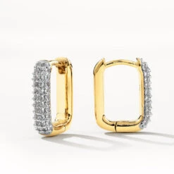 White Topaz Mini Pave Paperclip Earrings In Gold