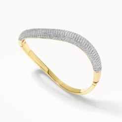 White Topaz Pave Wave Dome Bangle In Gold -Fashion Accessories Store white topaz pave wave dome bangle in gold medley bracelets bangle 39932637413606
