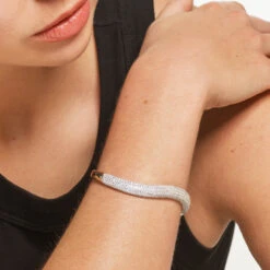 White Topaz Pave Wave Dome Bangle In Gold -Fashion Accessories Store white topaz pave wave dome bangle in gold medley bracelets bangle 39933072572646